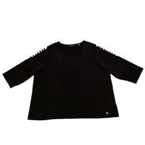 Tahari Black Ladder Slit 3/4 Sleeve Top Women’s Plus Size 3X Pullover Blouse